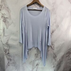 Bryn Walker Shirt Women XS Blue Asymmetric Flowy Long Sleeve Tunic V Neck